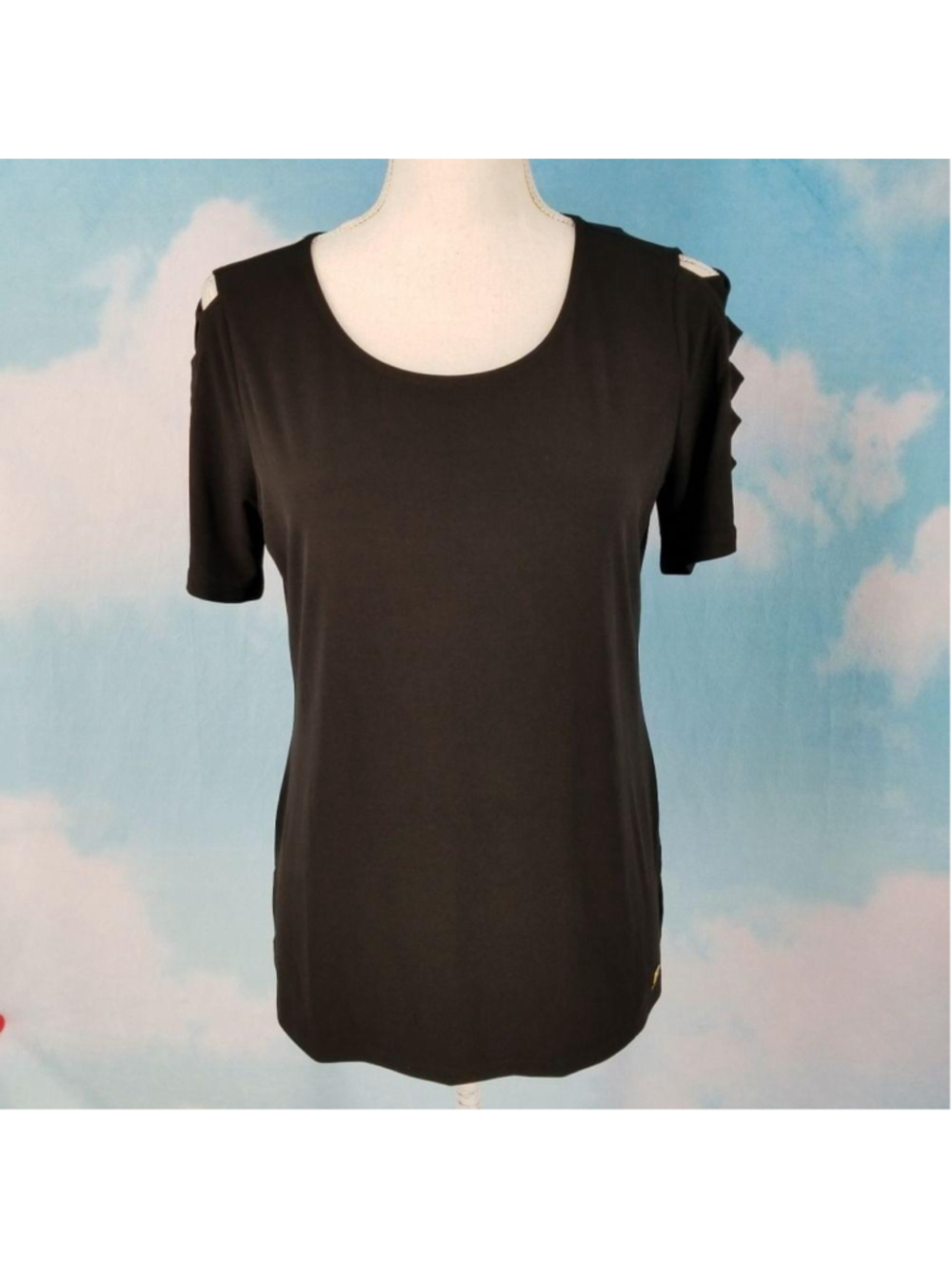Michael Michael Kors Black Lattice Sleeve Top Medium NWT Short Sleeve
